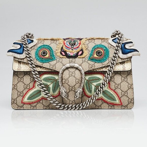Gucci Beige GG Supreme Coated Canvas and Python Embroidered Dionysus Small - Picture 2 of 12